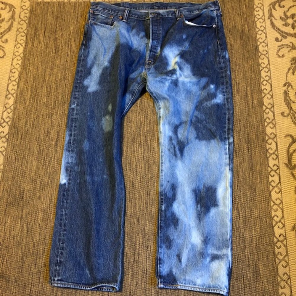 Levis 501 Button Fly Denim Blue Jeans Bleached